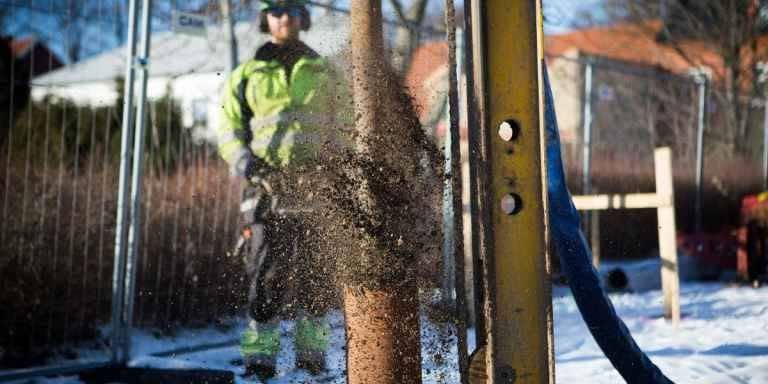 Detaljbild från pålningsarbete